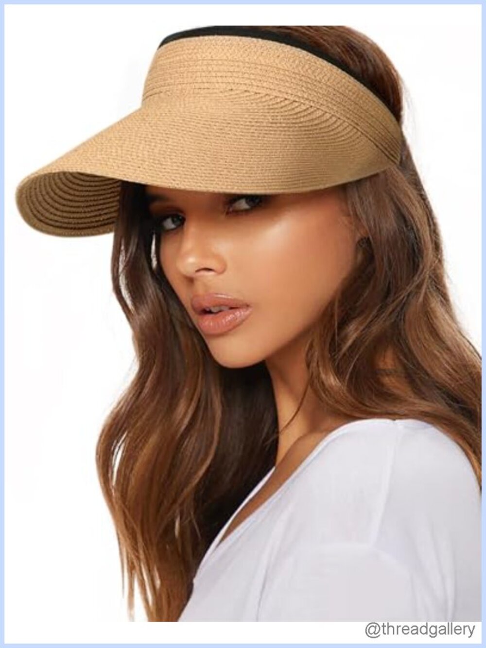 Womens Straw Sun Visor Hat UPF 80+ Packable Ponytail Beach